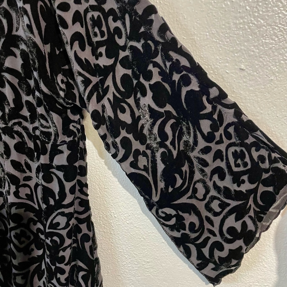 Velvet Burnout Sheer Blouse Black Handkerchief Hem Lagenlook S M Layer Cut Loose - Picture 4 of 5